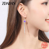 925 Silver Flower Amethyst Dangle Earrings Women's Charm Jewelry