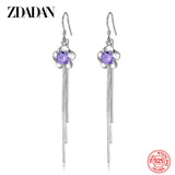 925 Silver Flower Amethyst Dangle Earrings Women's Charm Jewelry