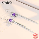 925 Silver Flower Amethyst Dangle Earrings Women's Charm Jewelry