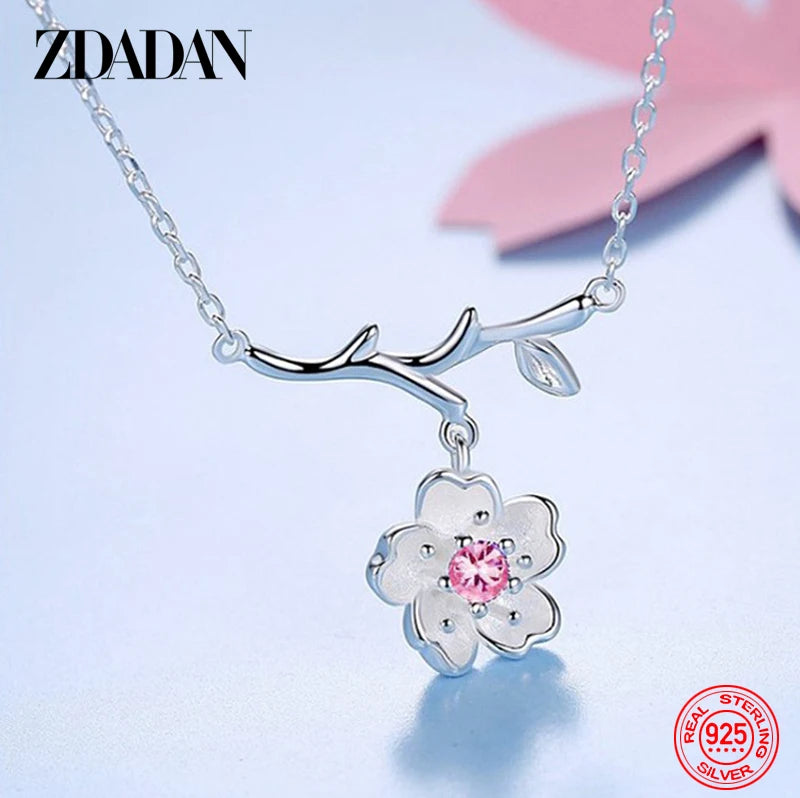 925 Silver Flower Amethyst Necklace for Women