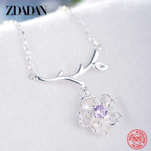 925 Silver Flower Amethyst Necklace for Women