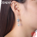 925 Silver Crystal Long Drop Earrings Wedding Jewelry