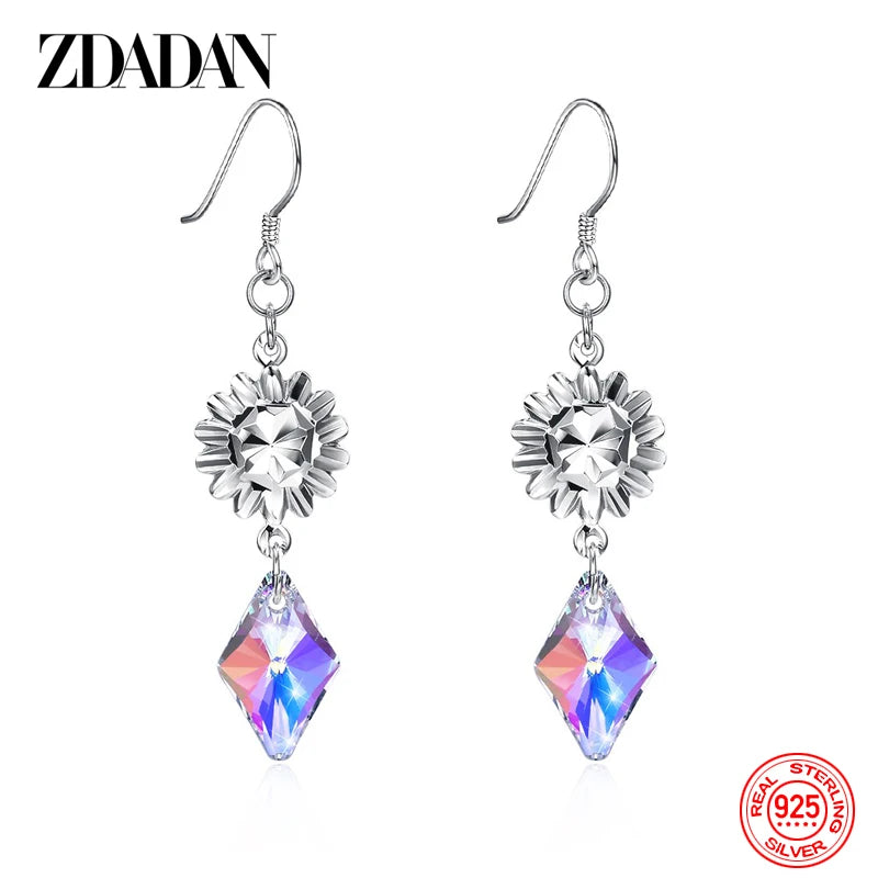 925 Silver Crystal Long Drop Earrings Wedding Jewelry