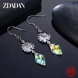 925 Silver Crystal Long Drop Earrings Wedding Jewelry