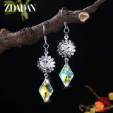 925 Silver Crystal Long Drop Earrings Wedding Jewelry