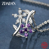 925 Silver Flower Crystal Necklace Women Jewelry