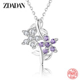 925 Silver Flower Crystal Necklace Women Jewelry