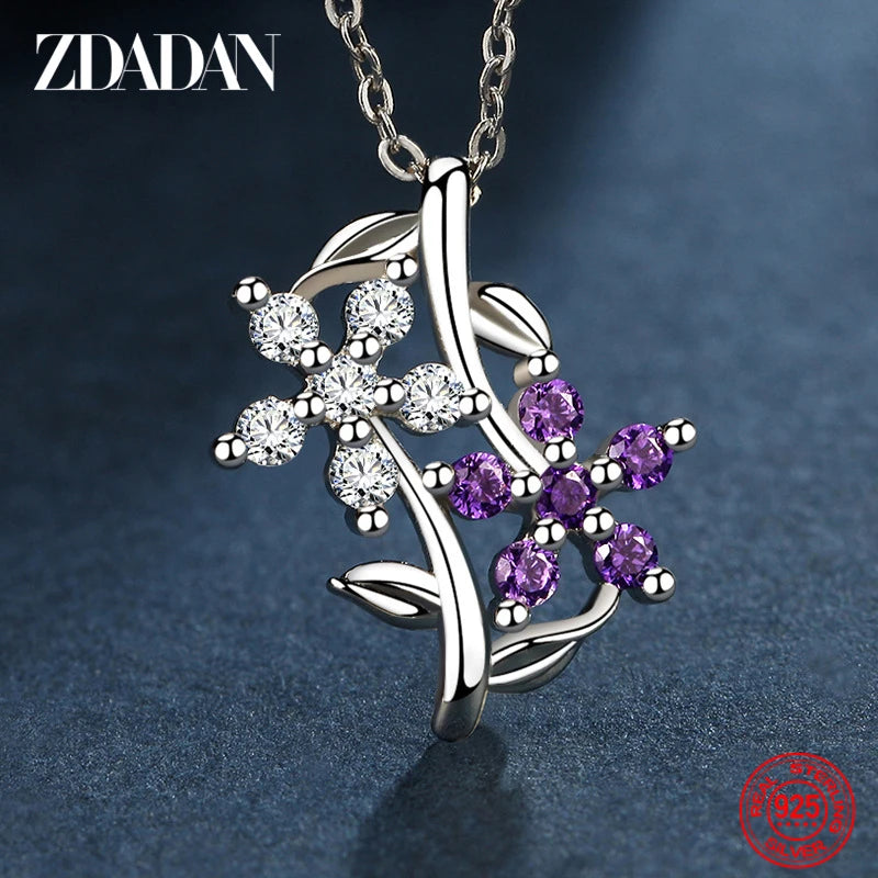 925 Silver Flower Crystal Necklace Women Jewelry