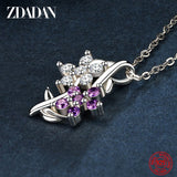 925 Silver Flower Crystal Necklace Women Jewelry