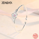 925 Silver Flower Cuff Bracelet Women Wedding Jewelry