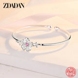 925 Silver Flower Cuff Bracelet Women Wedding Jewelry