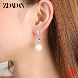 925 Silver Flower Pearl Long Dangle Earrings Wedding Jewelry