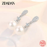 925 Silver Flower Pearl Long Dangle Earrings Wedding Jewelry