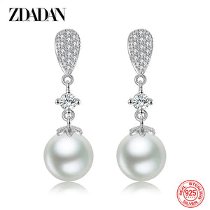 925 Silver Flower Pearl Long Dangle Earrings Wedding Jewelry