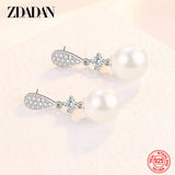 925 Silver Flower Pearl Long Dangle Earrings Wedding Jewelry