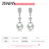 925 Silver Flower Pearl Long Dangle Earrings Wedding Jewelry
