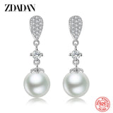 925 Silver Flower Pearl Long Dangle Earrings Wedding Jewelry