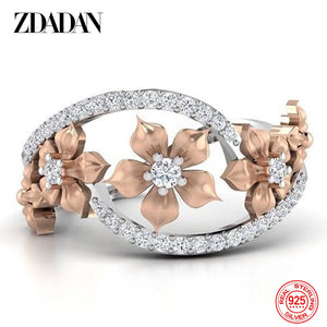 925 Silver Flower Zircon Ring For Women Party Jewelry