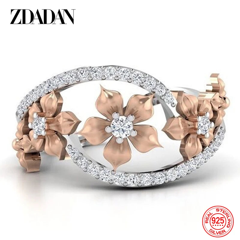925 Silver Flower Zircon Ring For Women Party Jewelry