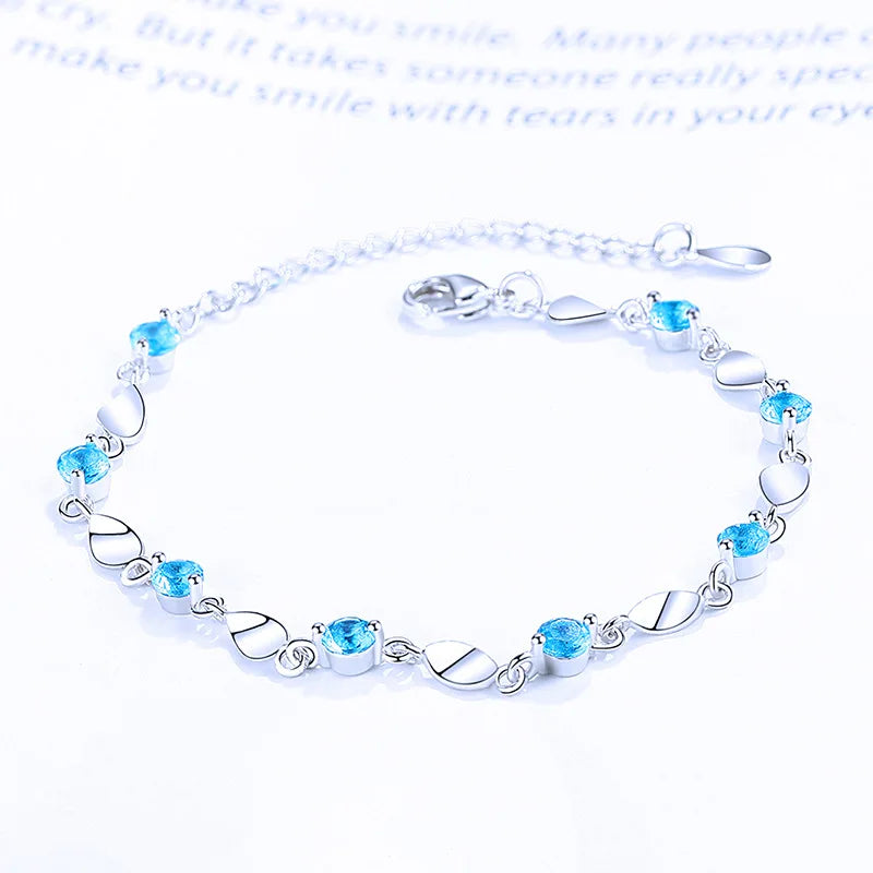 925 Silver Crystal Bracelet Wedding Jewelry Gift