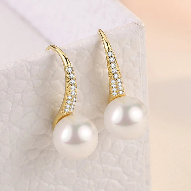 925 Silver Golden Zircon Pearl Charm Jewelry Gift