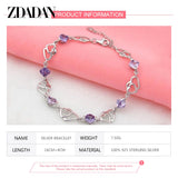 925 Silver Heart Amethyst Bracelet Chain Wedding Jewelry