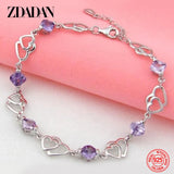 925 Silver Heart Amethyst Bracelet Chain Wedding Jewelry