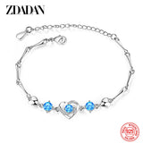 925 Silver Heart Crystal Bracelets Chains Women Wedding Jewelry