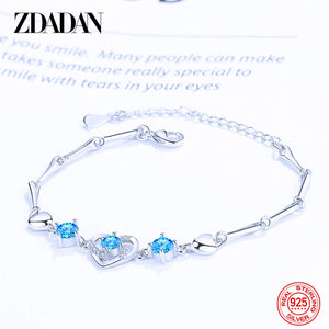 925 Silver Heart Crystal Bracelets Chains Women Wedding Jewelry