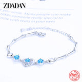 925 Silver Heart Crystal Bracelets Chains Women Wedding Jewelry