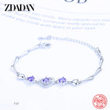 925 Silver Heart Crystal Bracelets Chains Women Wedding Jewelry