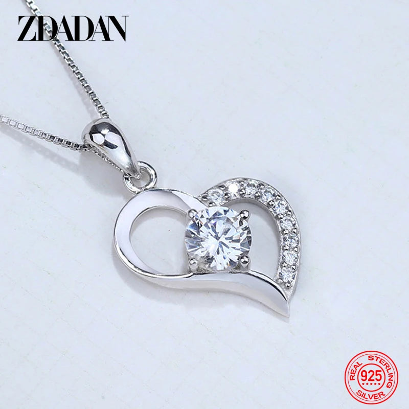 925 Silver Heart Crystal Necklace Chain Women Wedding Jewelry