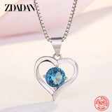 925 Silver Heart Crystal Necklace Women Charm Party Jewelry