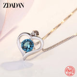 925 Silver Heart Crystal Necklace Women Charm Party Jewelry