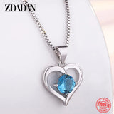 925 Silver Heart Crystal Necklace Women Charm Party Jewelry