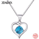 925 Silver Heart Crystal Necklace Women Charm Party Jewelry