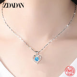 925 Silver Heart Crystal Necklace Women Charm Party Jewelry