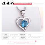 925 Silver Heart Crystal Necklace Women Charm Party Jewelry