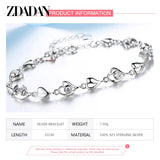 925 Silver Heart CZ Bracelet Chain Wedding Jewelry