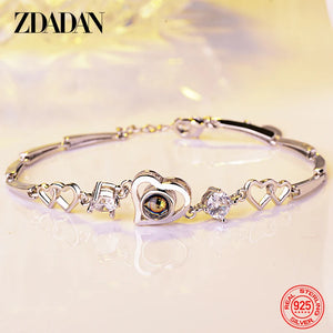 925 Silver Heart Charm Bracelet Chain for Women