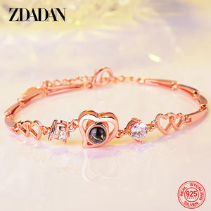 925 Silver Heart Charm Bracelet Chain for Women
