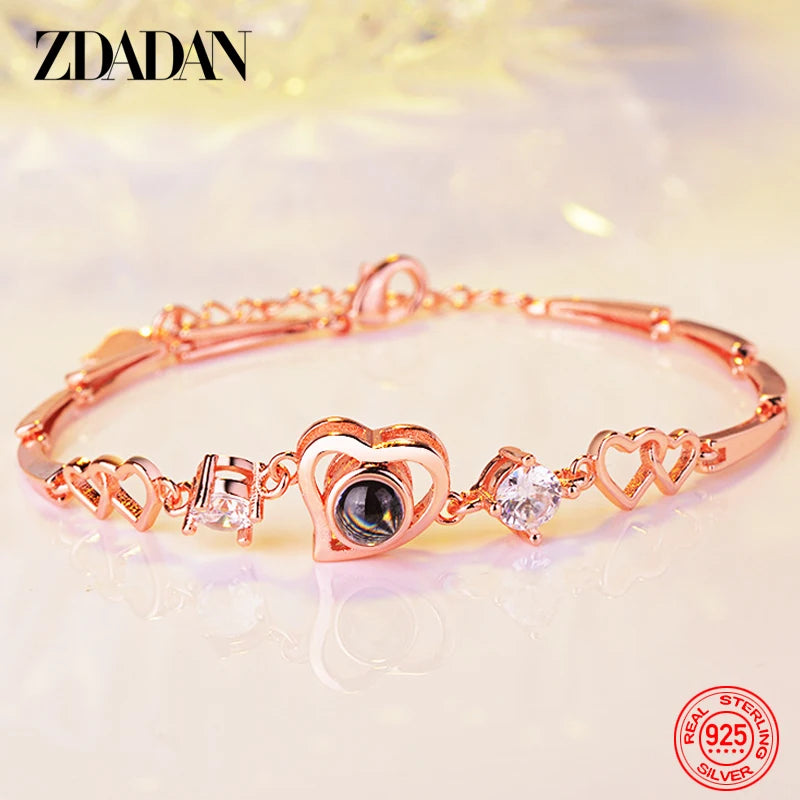 925 Silver Heart Charm Bracelet Chain for Women