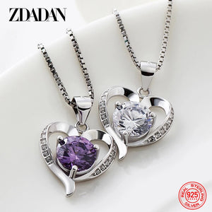 925 Silver Heart Crystal Necklace For Women
