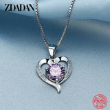 925 Silver Heart Crystal Necklace For Women