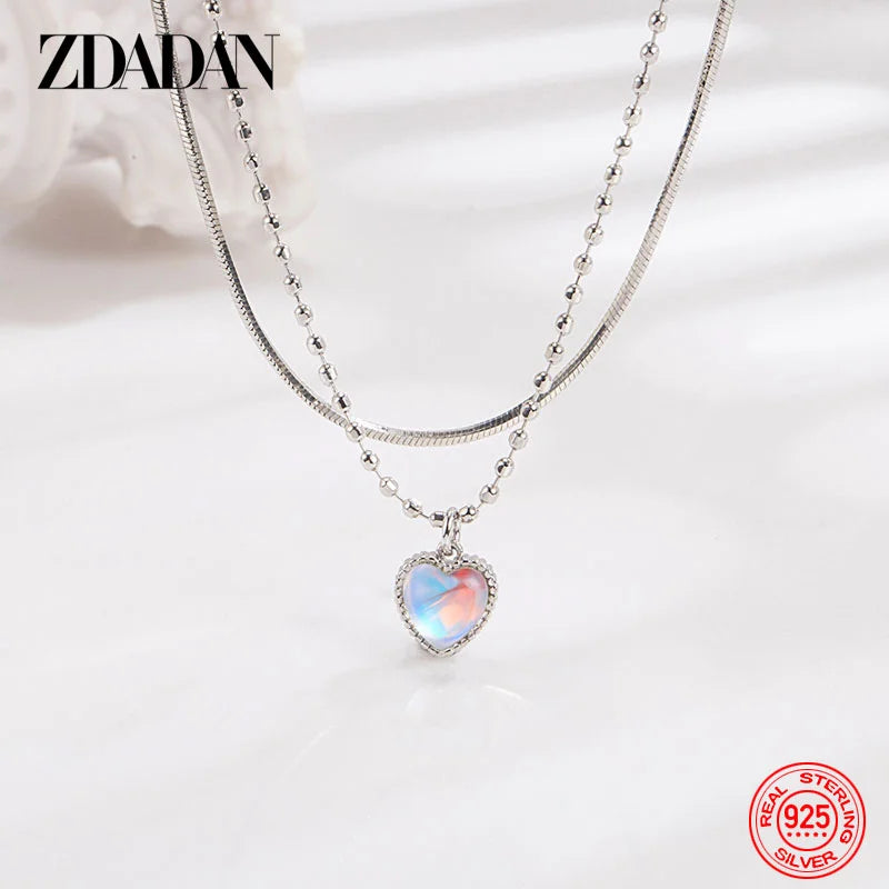 925 Silver Heart Double Necklace Chains Wedding Jewelry