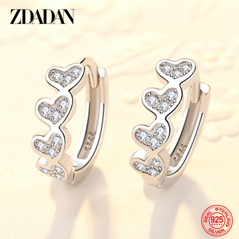925 Silver Heart Hoop Earrings Women Wedding Party