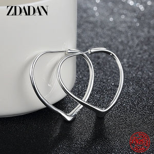925 Silver Heart Hoop Earrings Wedding Party Jewelry
