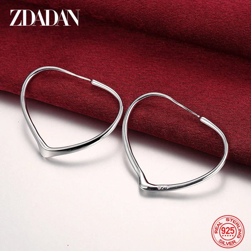 925 Silver Heart Hoop Earrings Wedding Party Jewelry