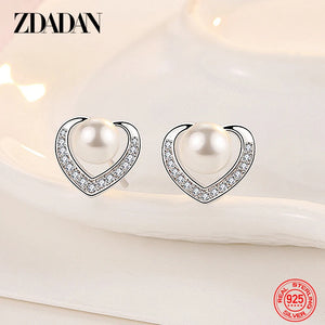 925 Silver Heart Pearl Earrings for Women Jewelry