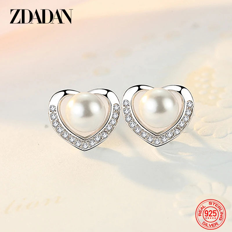 925 Silver Heart Pearl Earrings for Women Jewelry